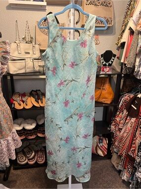 K & Company Light Blue Floral Maxi Dress - Sleeveless Elegant Sheath
